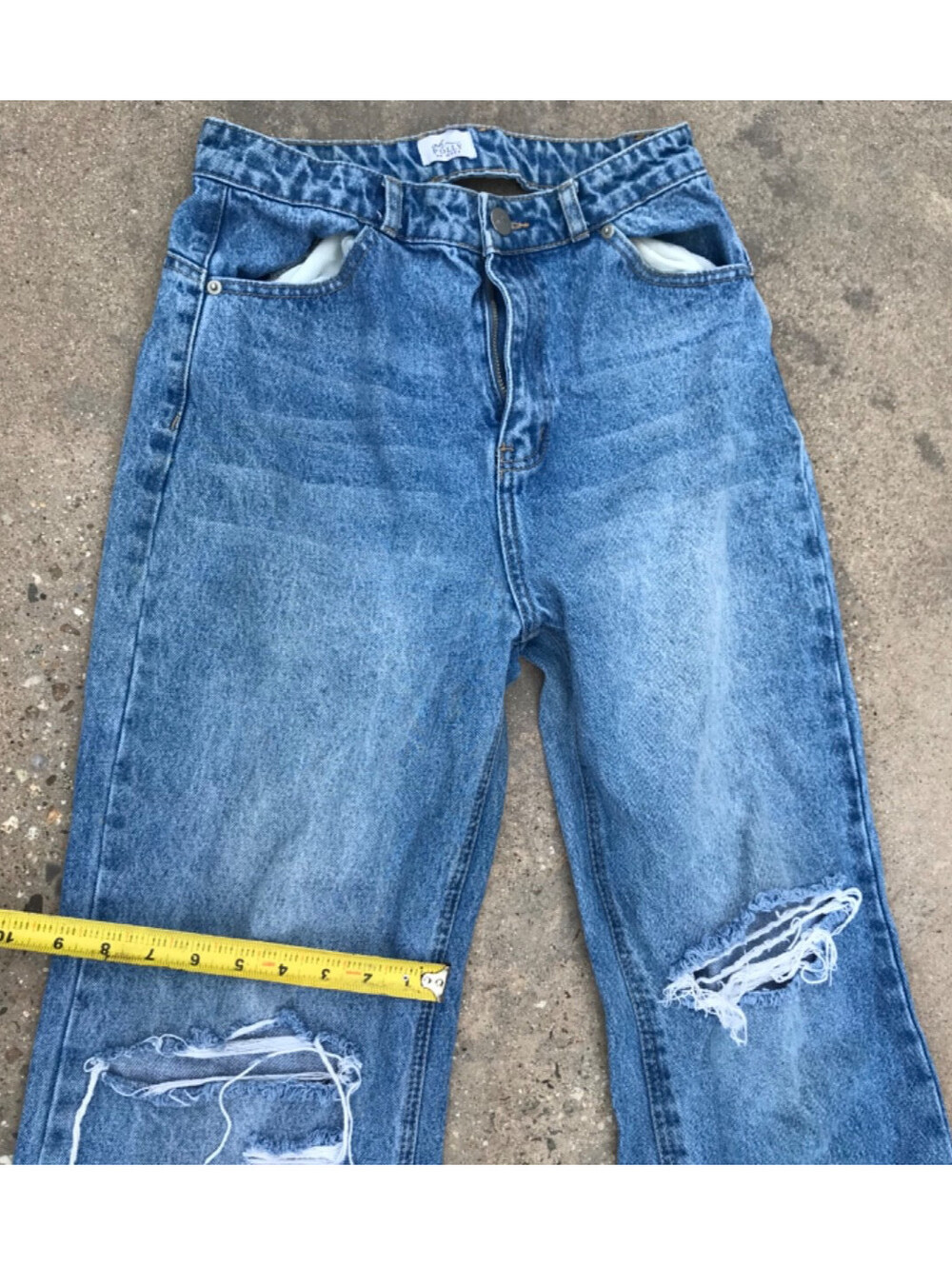 Oh Polly Women's Baggy High Rise Distressed Denim Blue Jeans Y2K Style Open Back - Picture 13 of 13